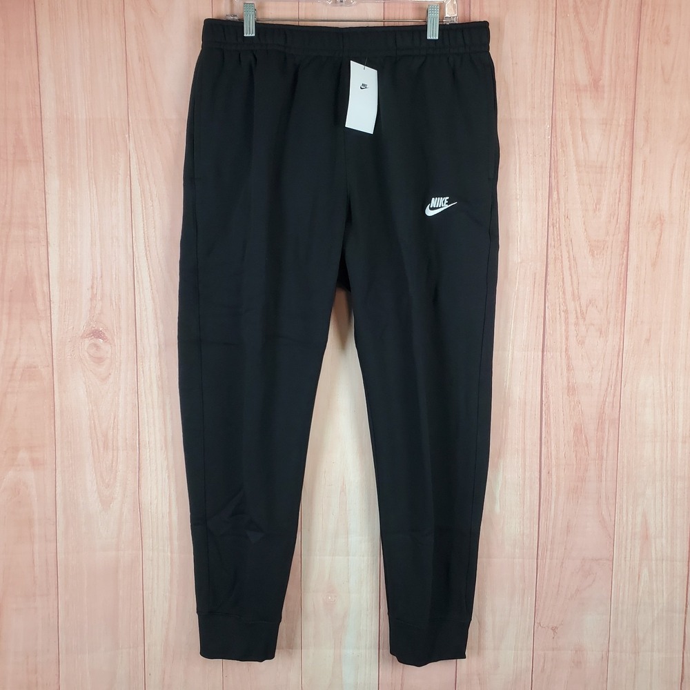 Nike Men Track Pants XL Black Cotton Slim Fit Elastic Waist Pockets Straight Leg